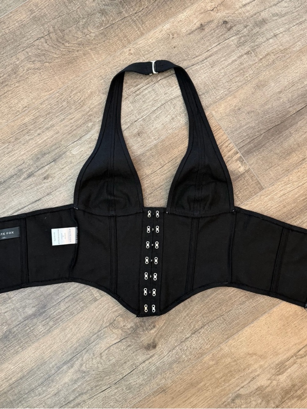 White Fox Black Halter Corset Top Womens XS Cropped Backless Office Siren Party - Picture 6 of 10